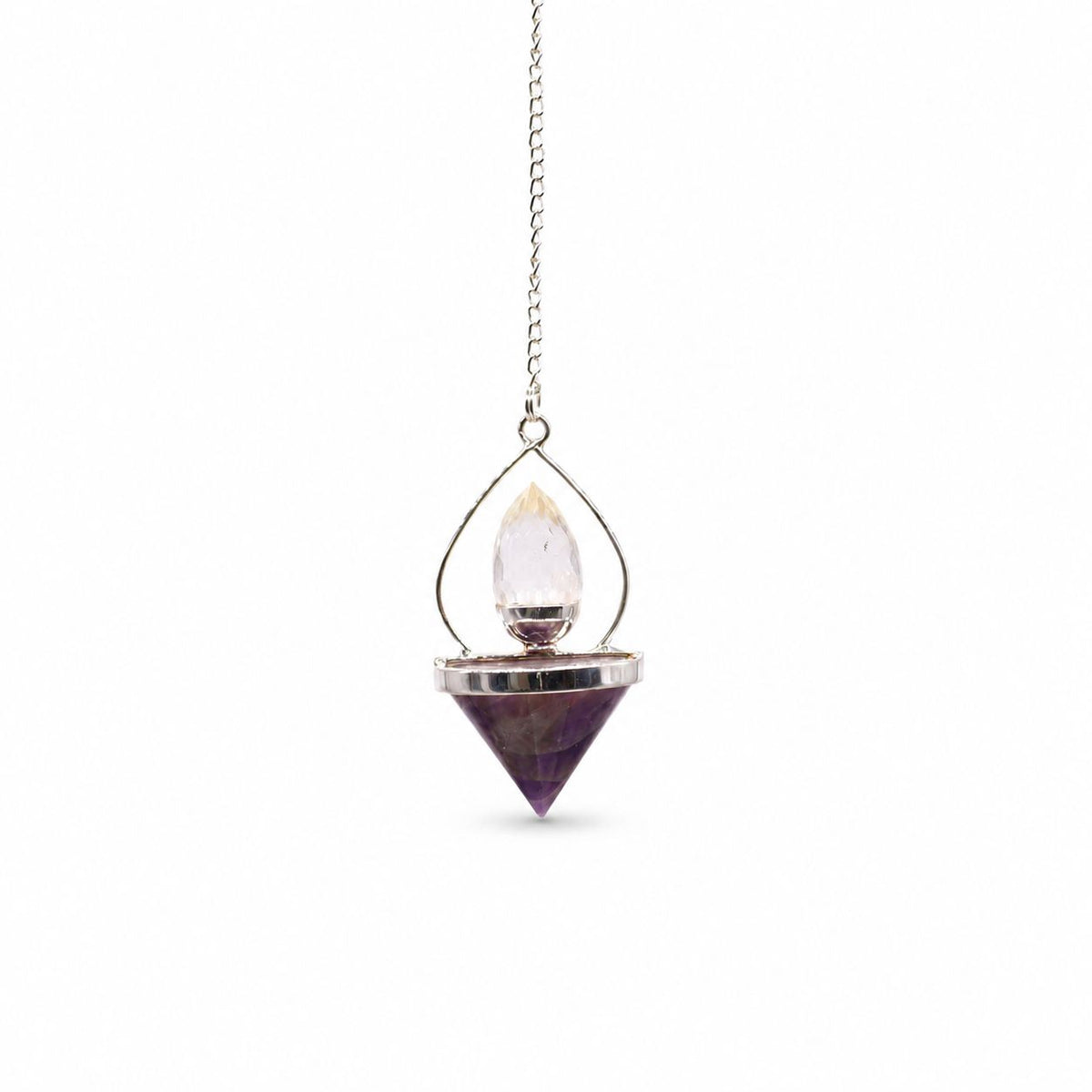 Pendule Lanterne de Vie en pierres naturelles – Améthyste et cristal de roche