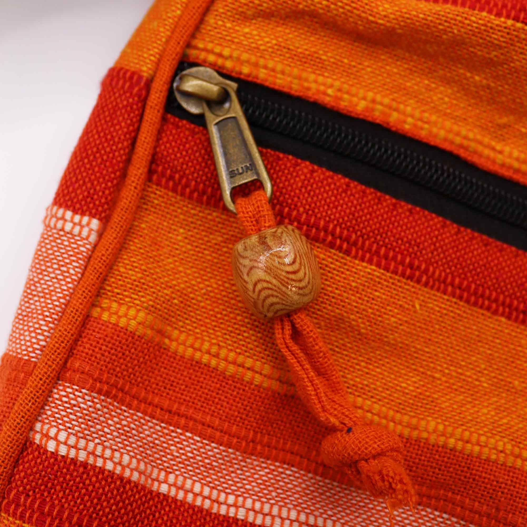 Grand Sac Sling Népalais Orange Lever de Soleil – Sangle Réglable | Artisanal Népal