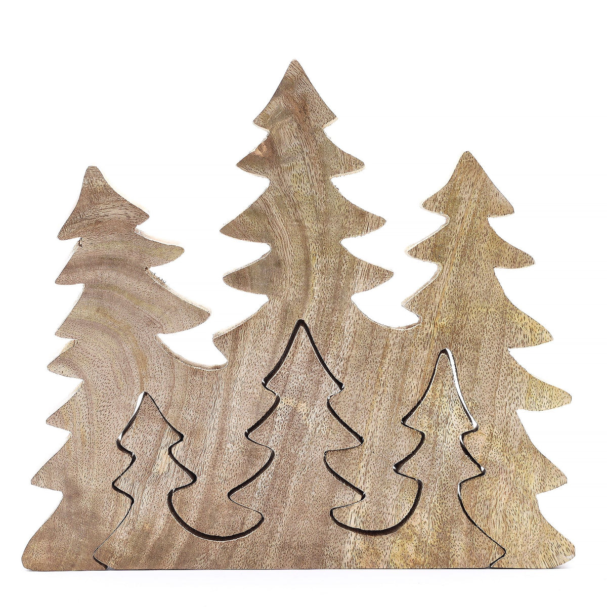 * Perdu dans la forêt – Décoration en bois 3D à trois sapins – 20 × 23 cm