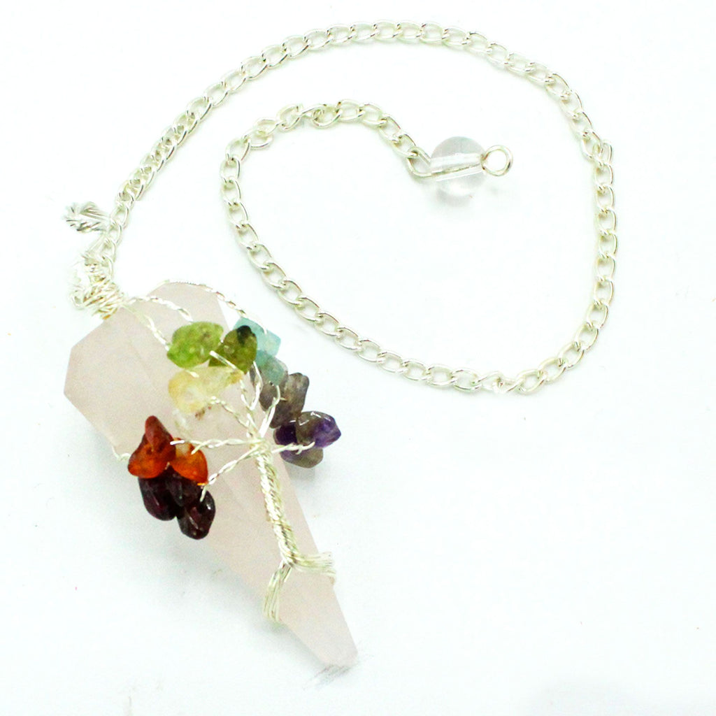 Pendule 7 chakras en quartz rose