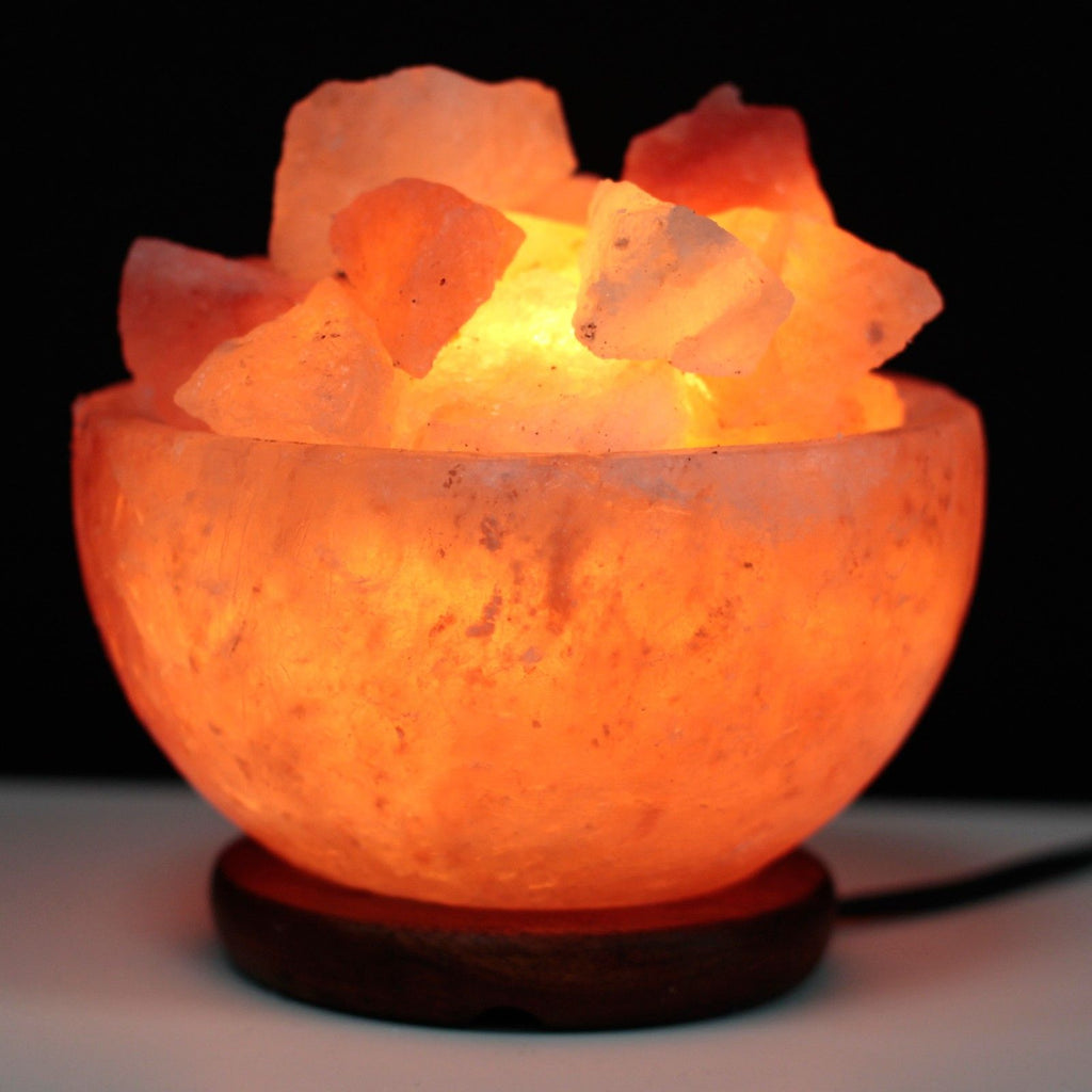 * Lampe en sel de l’Himalaya en forme de bol avec morceaux de sel, 15 × 9 cm