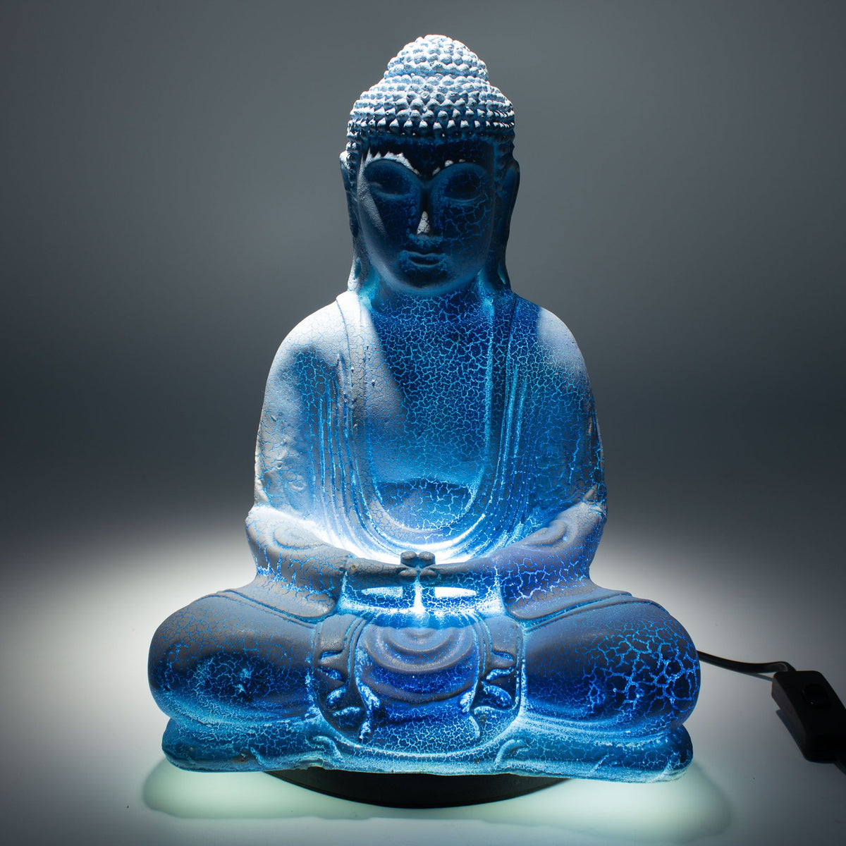 * Lampe Bouddha en méditation – Bleu ciel et socle ovale