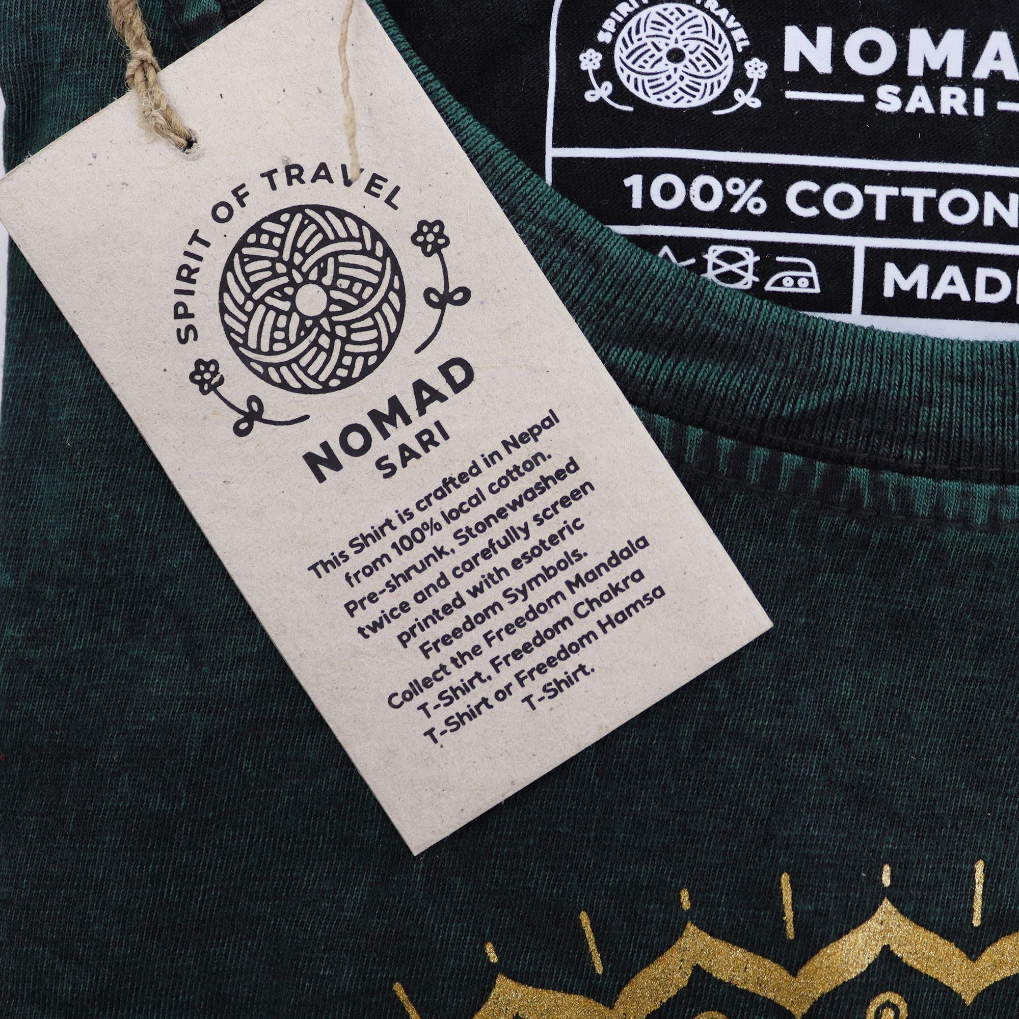 * T-Shirt en Coton Délavé Nomad Sari – Mandala – Vert – M