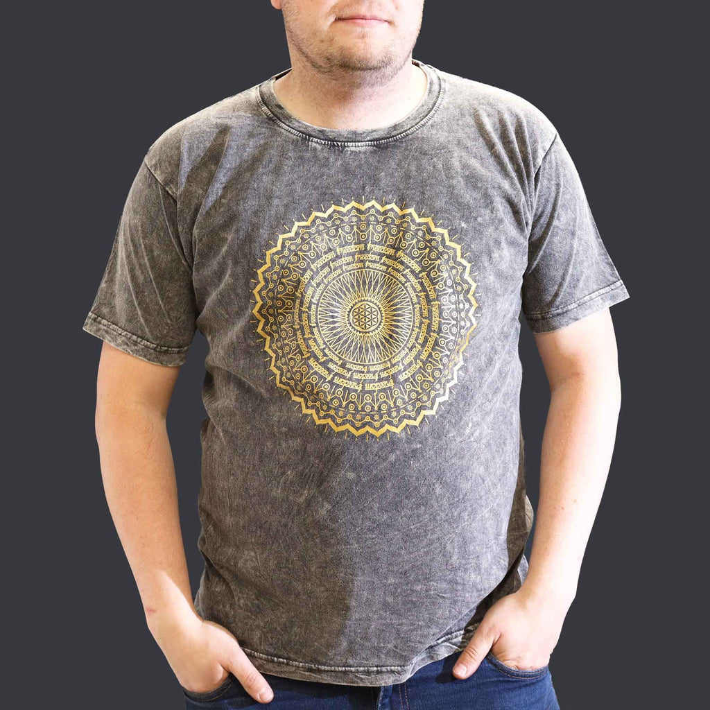* T-Shirt en Coton Délavé Nomad Sari – Mandala – Gris Foncé – XL
