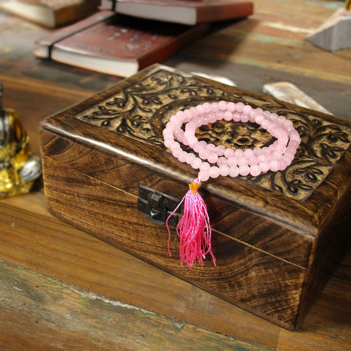 Mala de 108 perles en quartz rose