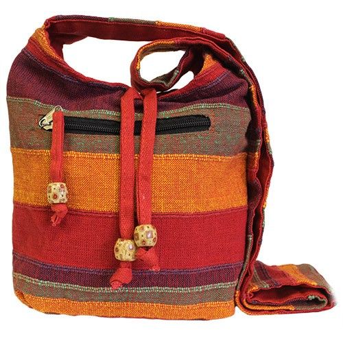 Sac Sling Népalais Rouges Coucher de Soleil – Format Standard | 21x24x9cm | Artisanal