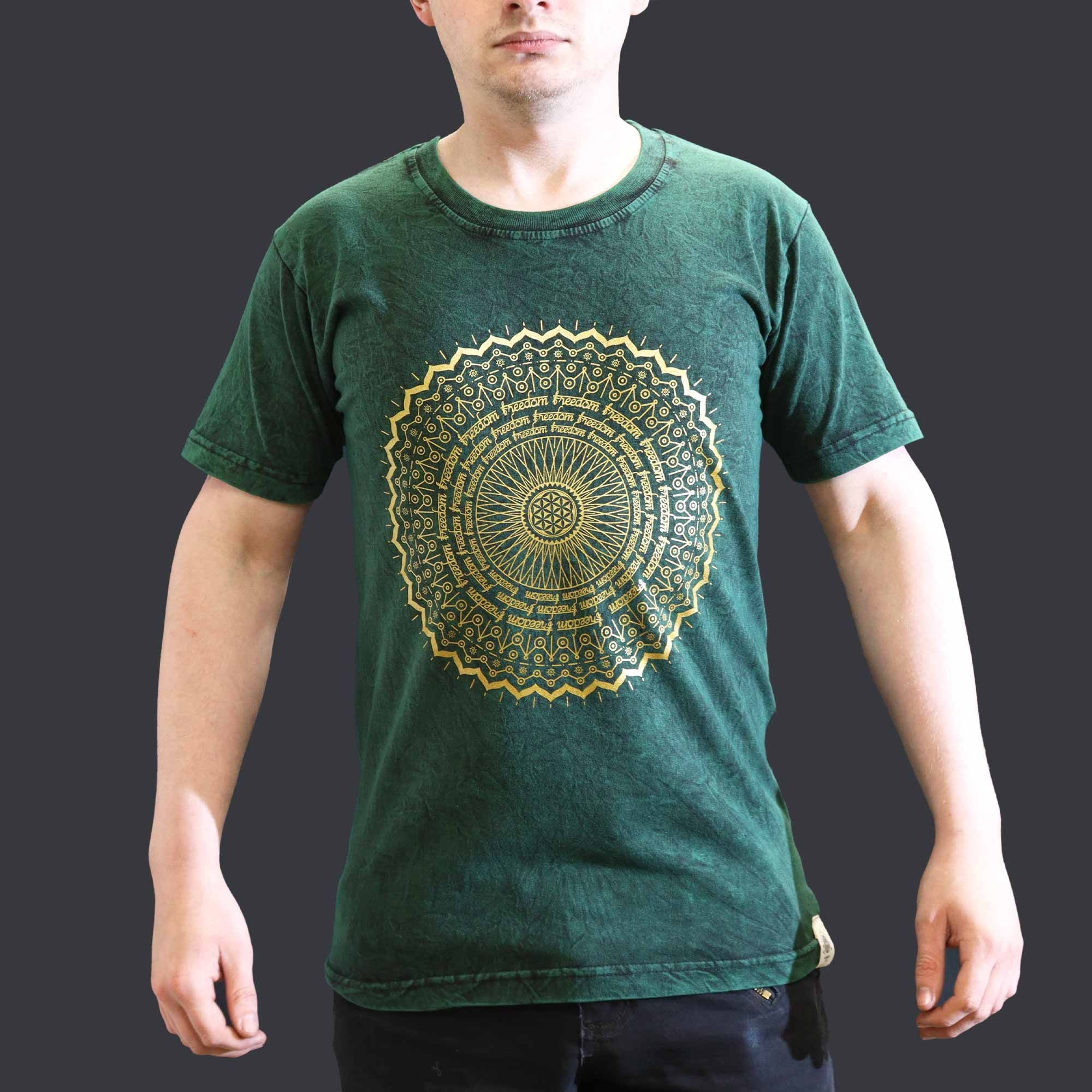 * T-Shirt en Coton Délavé Nomad Sari – Mandala – Vert - Taille S