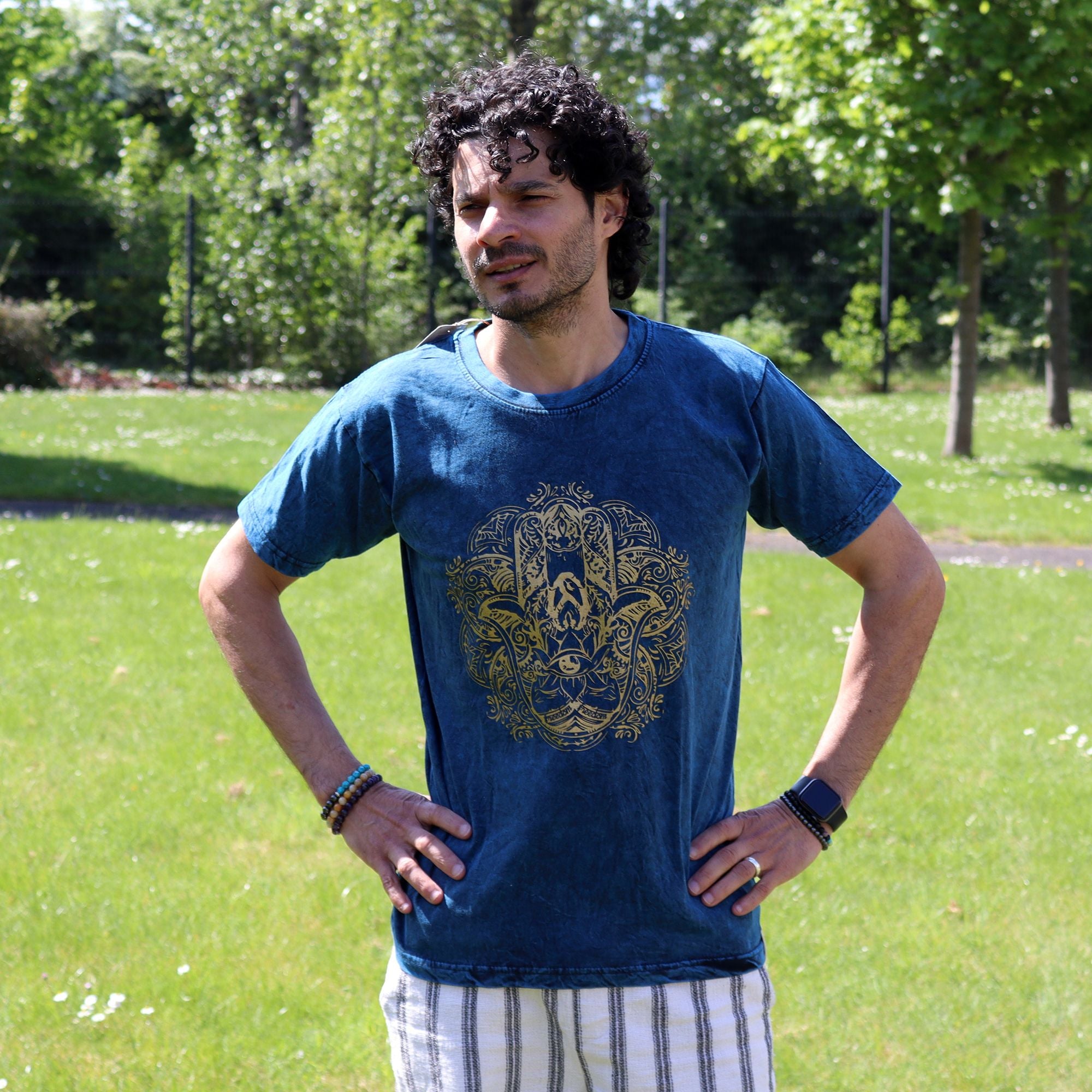 * T-Shirt en Coton Délavé Nomad Sari – Hamsa – Bleu – M