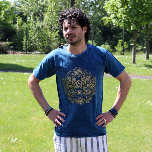 * T-Shirt en Coton Délavé Nomad Sari – Hamsa – Bleu – M