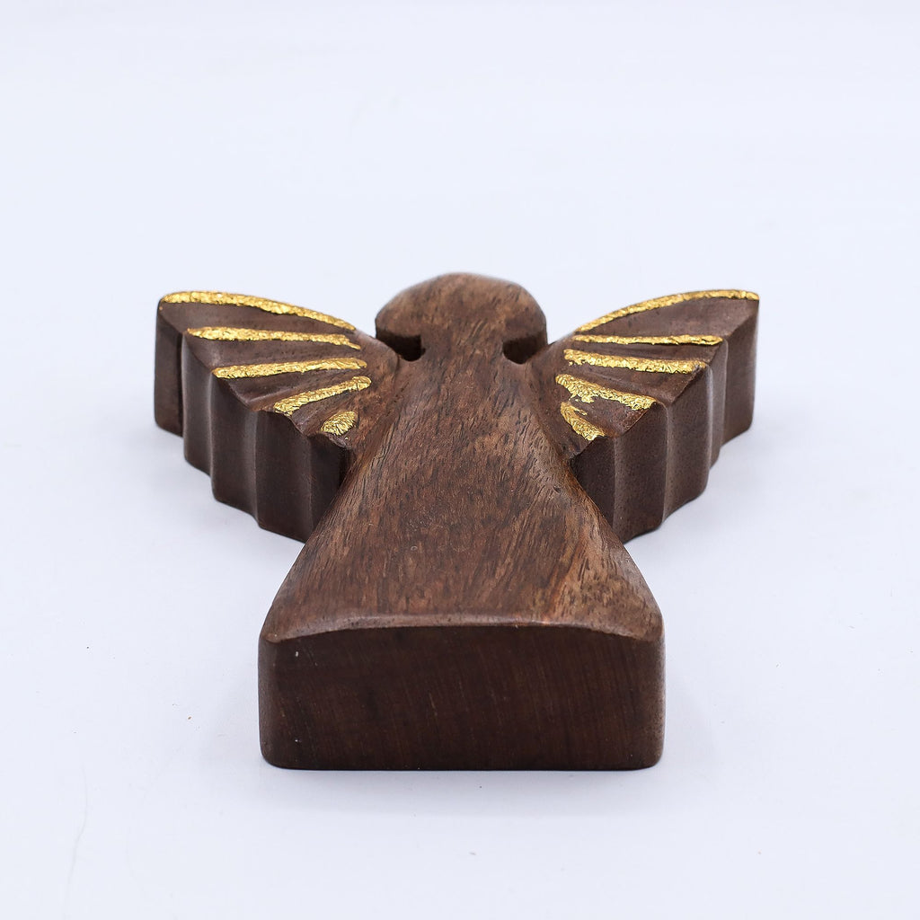 * Ange en bois de manguier, taille moyenne – Décor doré