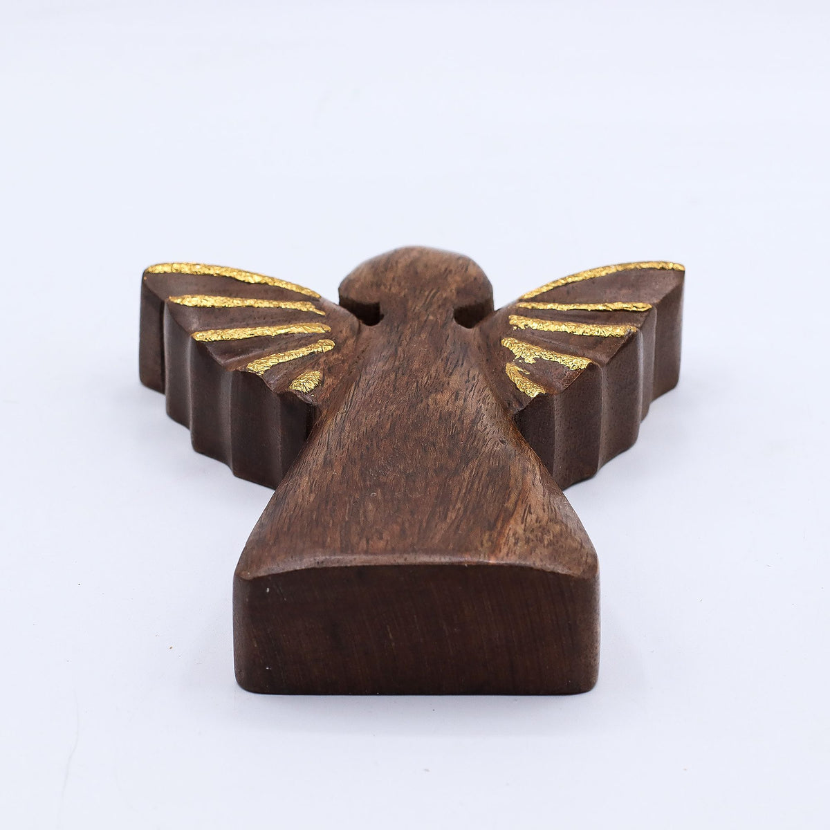 * Ange en bois de manguier, taille moyenne – Décor doré