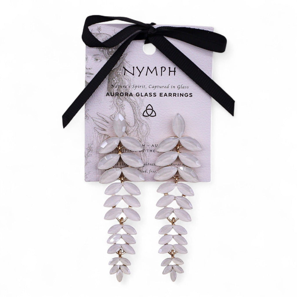 * Boucles d’oreilles longues pendantes en verre vintage – Teinte perle