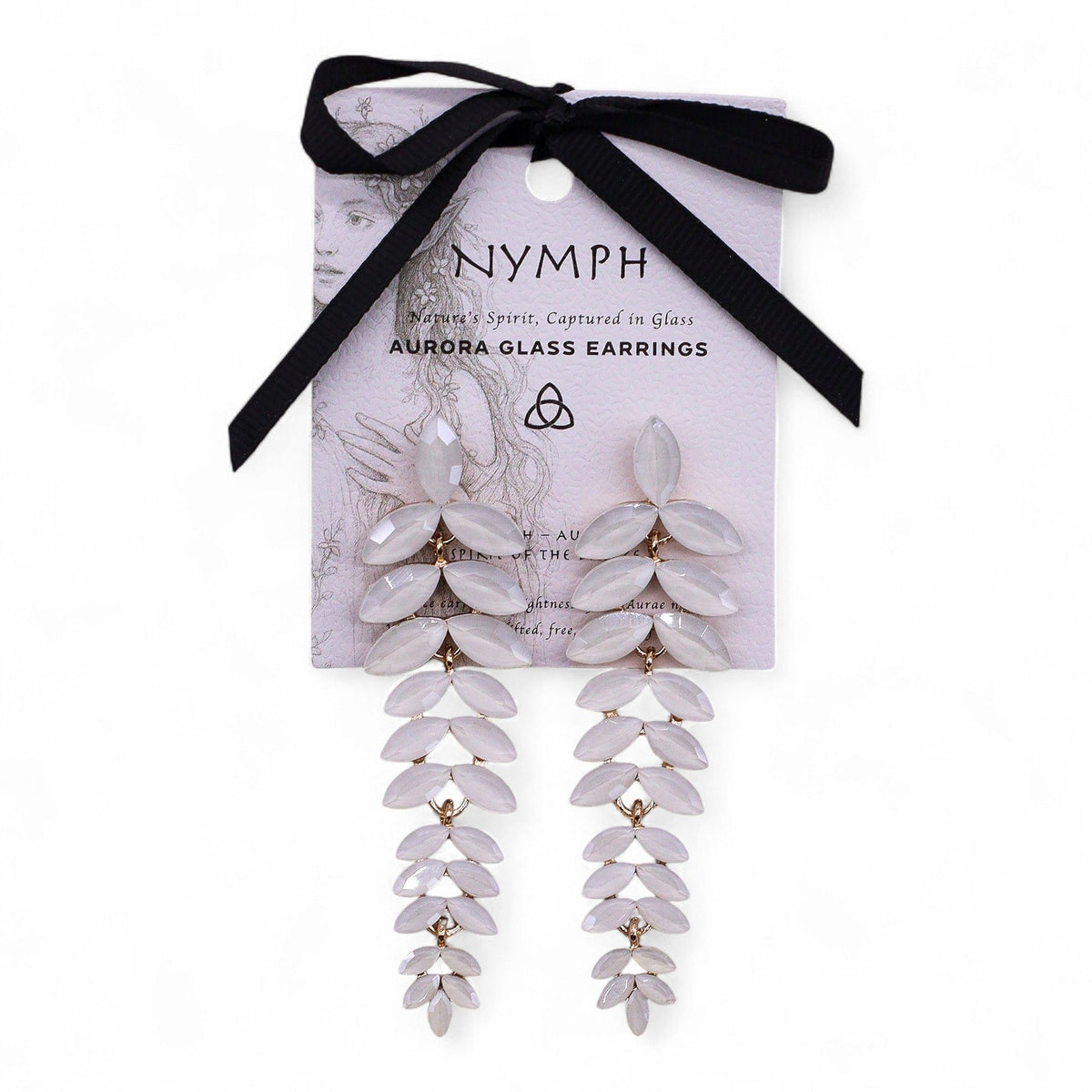 * Boucles d’oreilles longues pendantes en verre vintage – Teinte perle