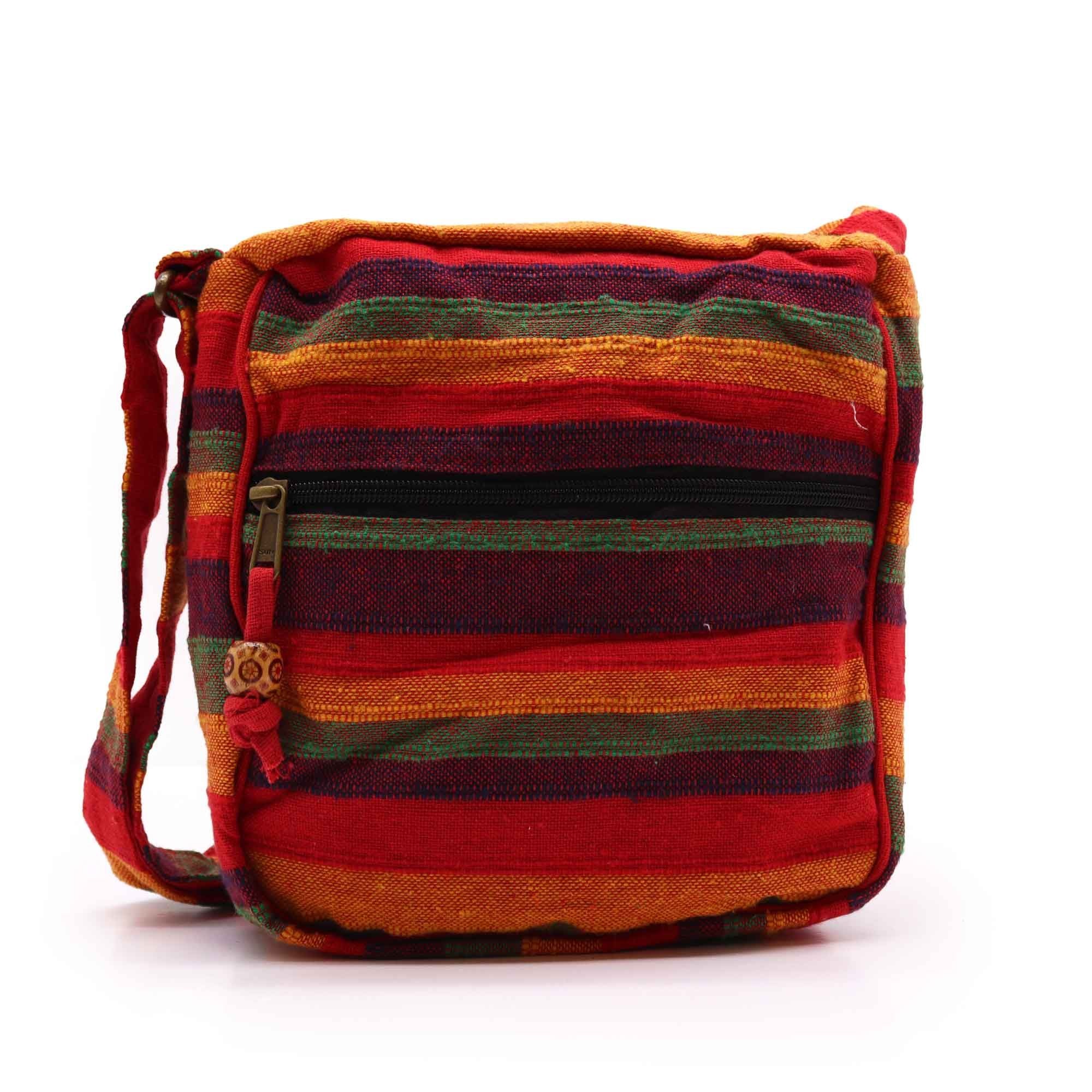 Grand Sac Sling Népalais – Rouges Coucher de Soleil | Sangle Réglable | Artisanal