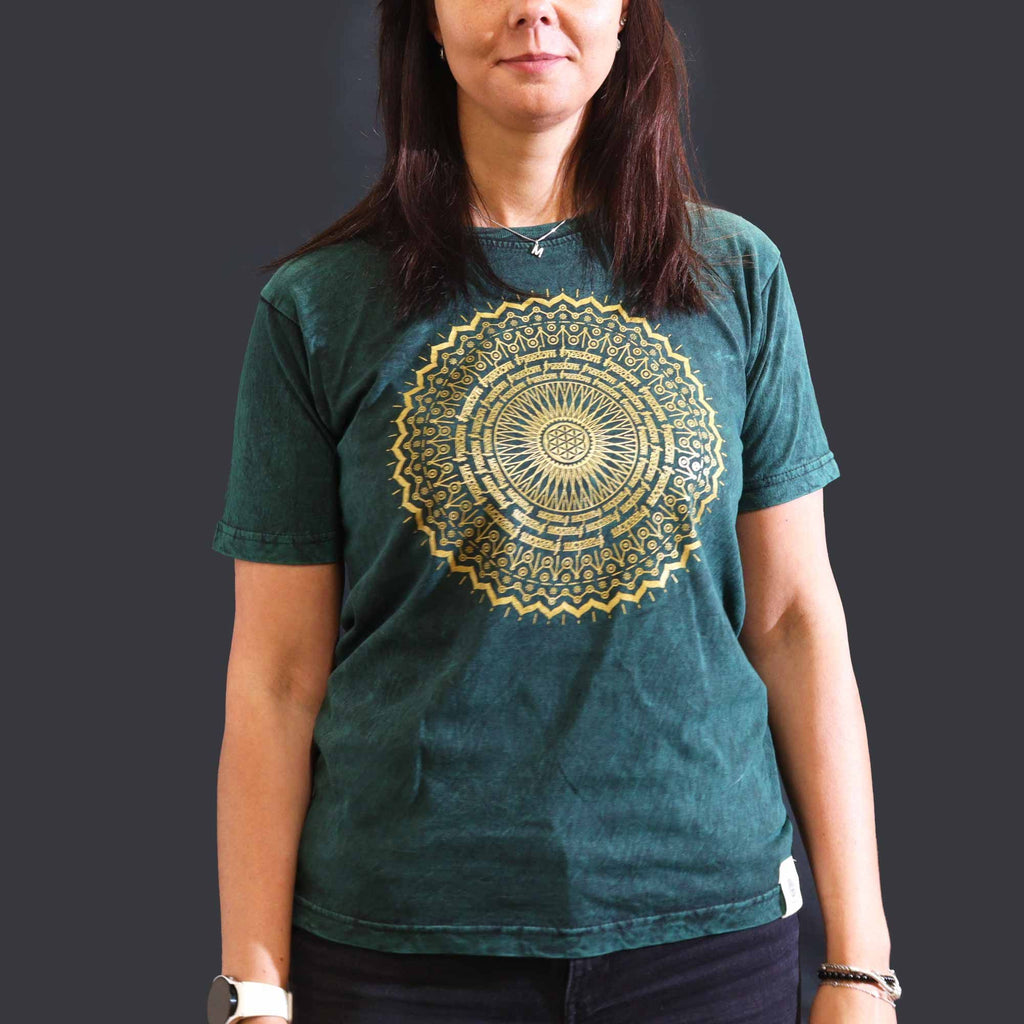 * T-Shirt en Coton Délavé Nomad Sari – Mandala – Vert – M