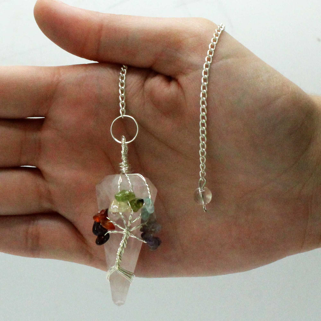 Pendule 7 chakras en quartz rose