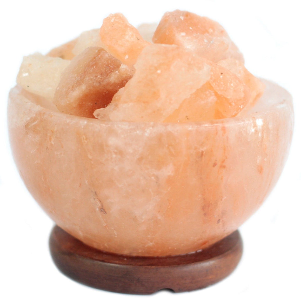 * Lampe en sel de l’Himalaya en forme de bol avec morceaux de sel, 15 × 9 cm