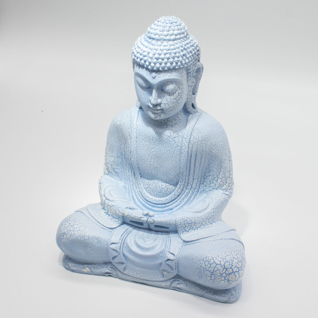 * Lampe Bouddha en méditation – Bleu ciel et socle ovale