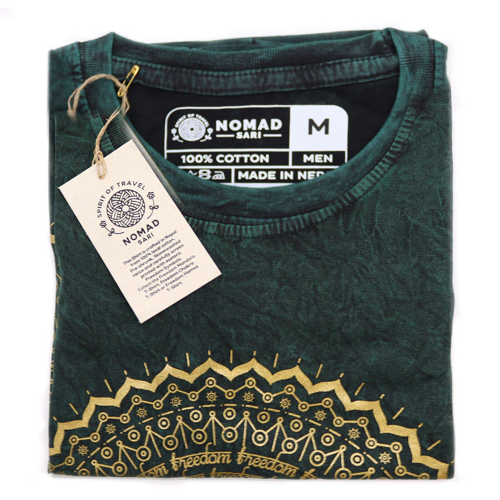 * T-Shirt en Coton Délavé Nomad Sari – Mandala – Vert – M