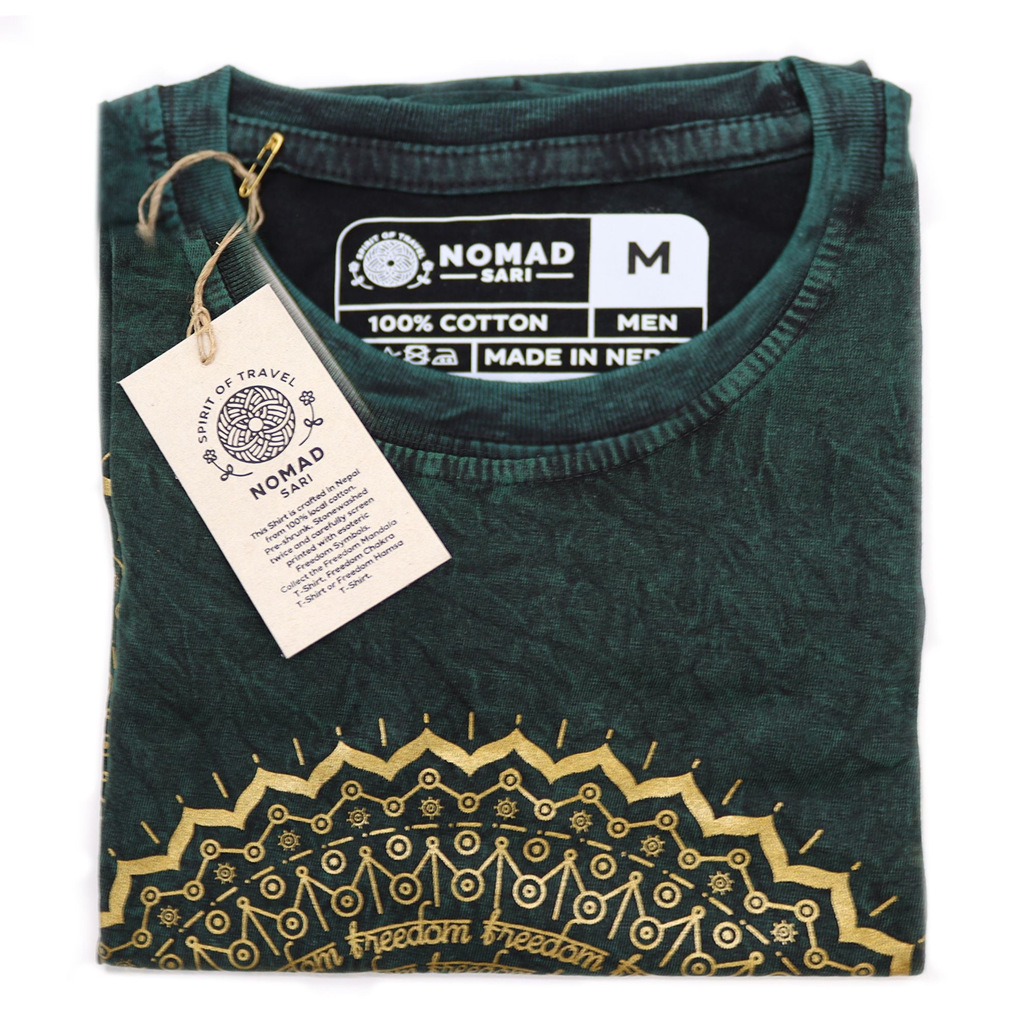 * T-Shirt en Coton Délavé Nomad Sari – Mandala – Vert – M