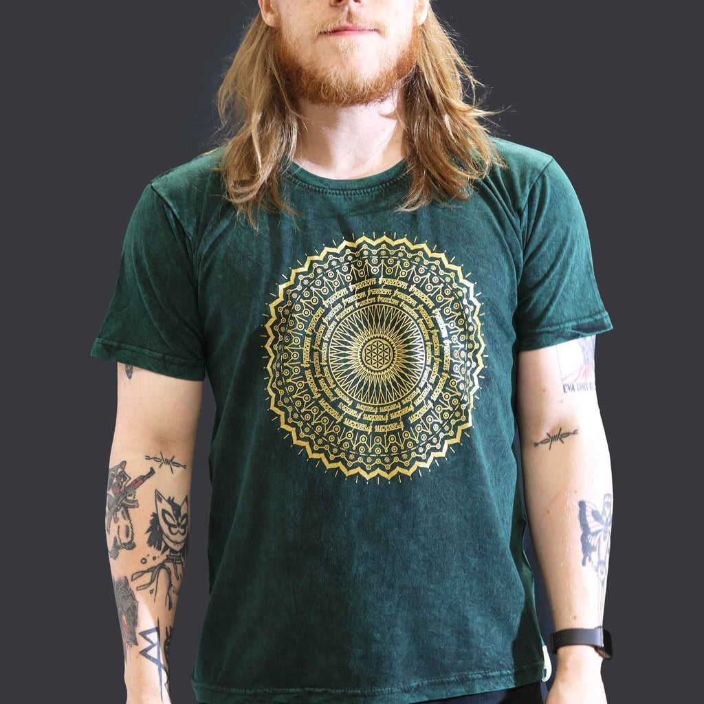 * T-Shirt en Coton Délavé Nomad Sari – Mandala – Vert – L