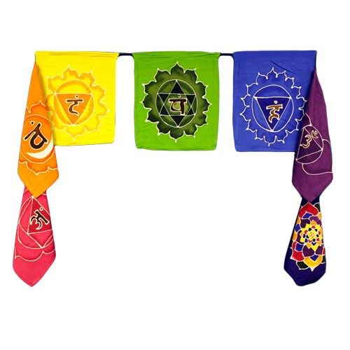 * Guirlande de sept drapeaux des chakras, 32 × 23 cm chacun