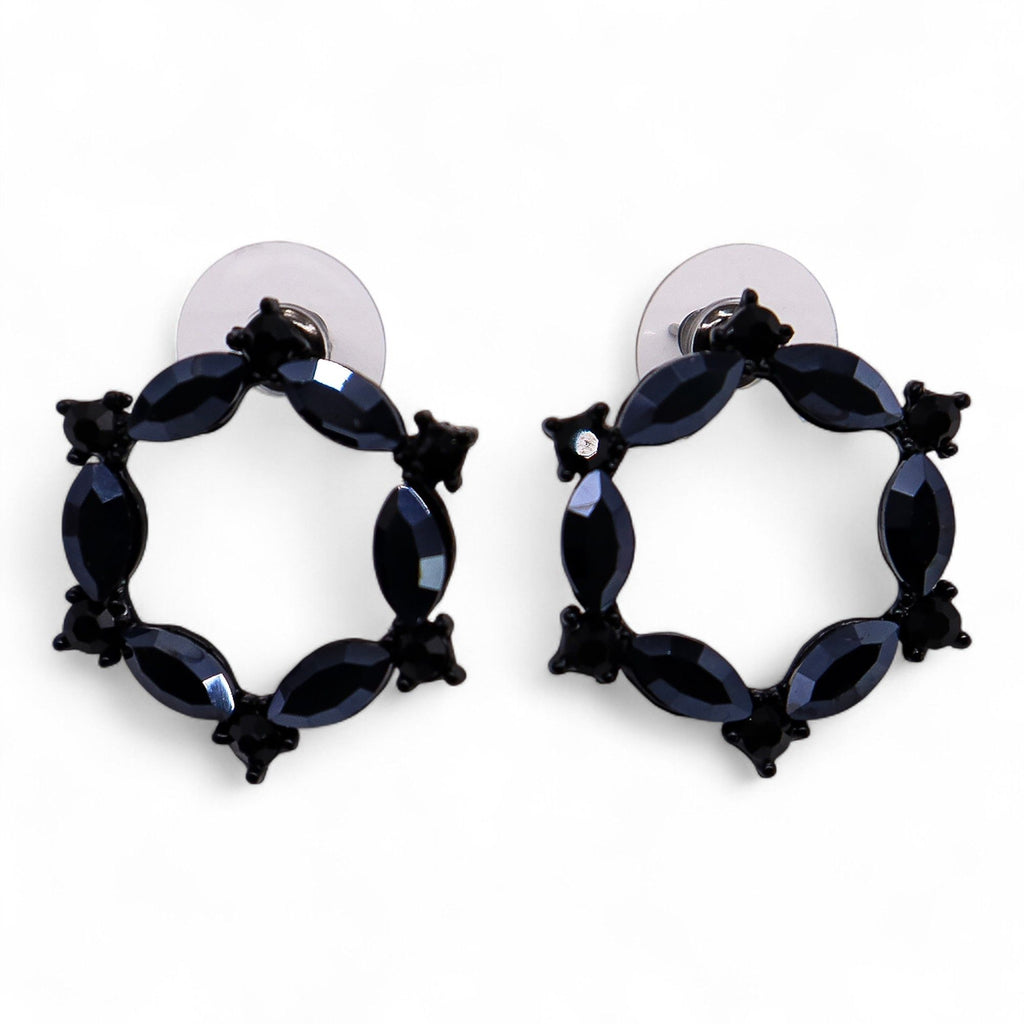 * Boucles d’oreilles anneaux en verre vintage – Noir de jais