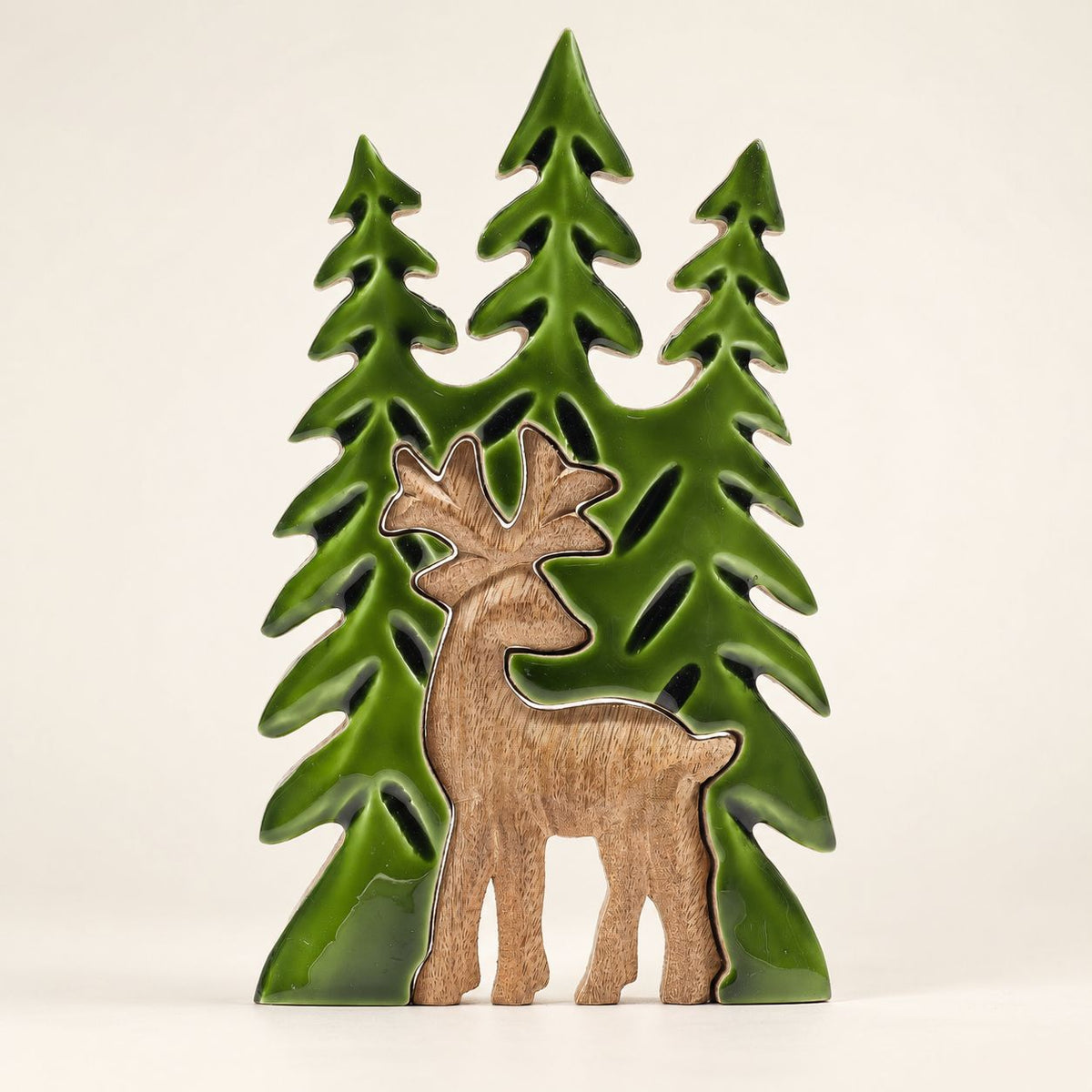 * Perdu dans la forêt – Décoration en bois 3D Cerf dans la forêt – 25 × 15 cm