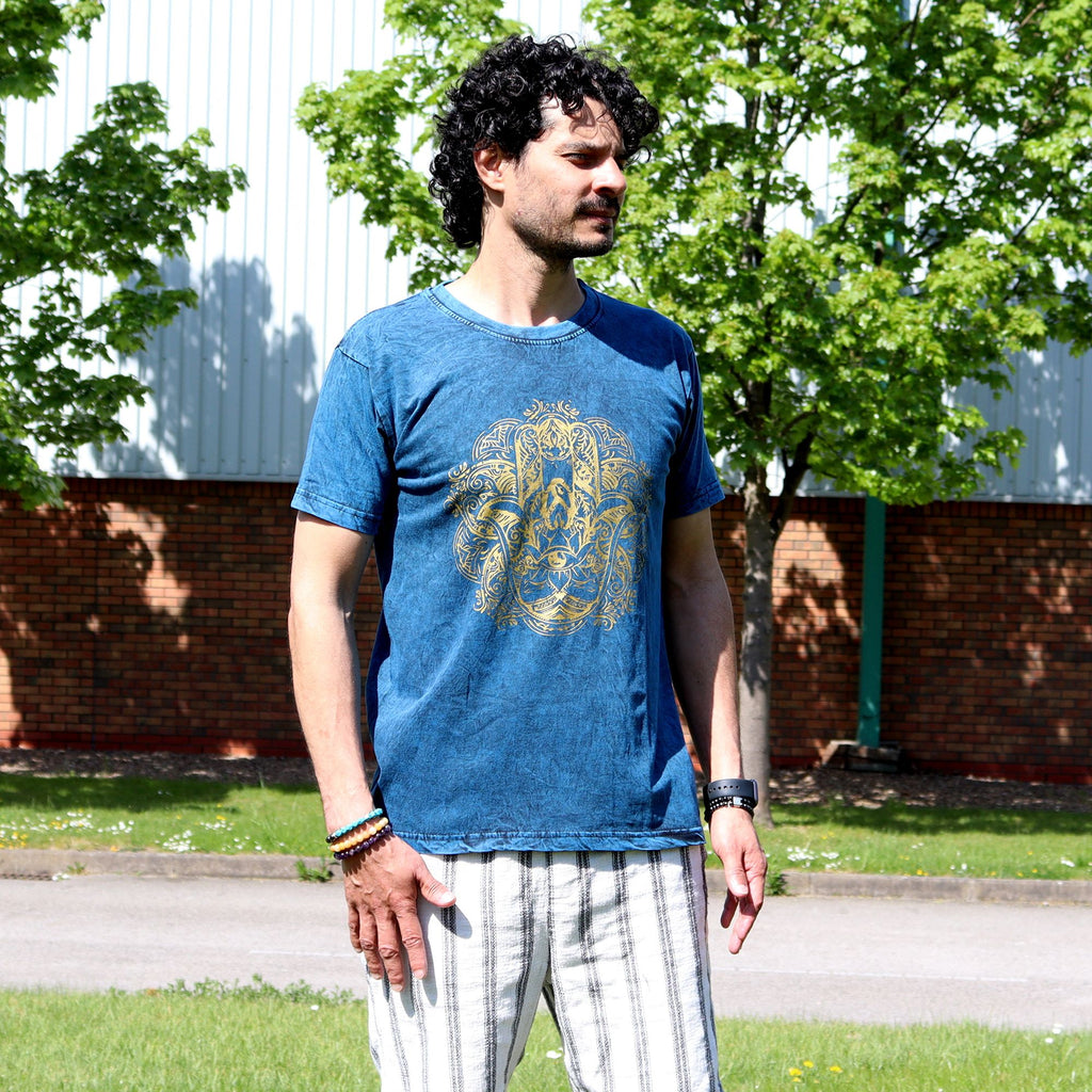 * T-Shirt en Coton Délavé Nomad Sari – Hamsa – Bleu – M