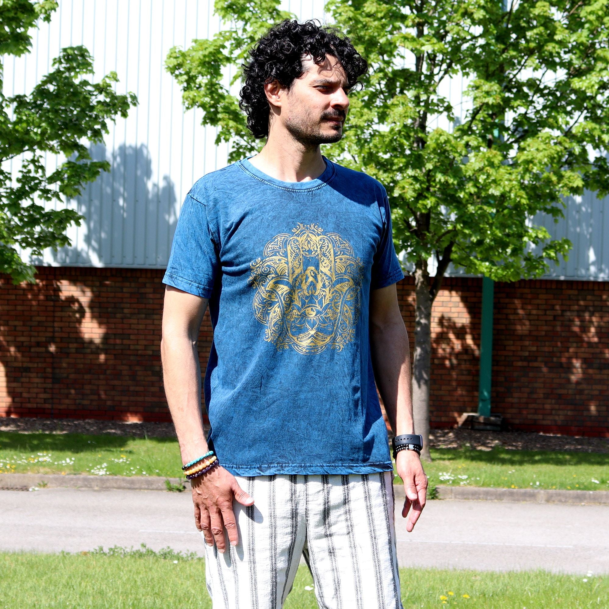 * T-Shirt en Coton Délavé Nomad Sari – Hamsa – Bleu – M