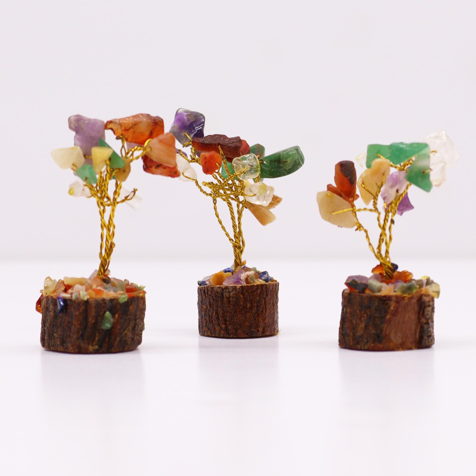 Mini Arbres en Pierres Précieuses sur Socle en Bois – Multi-Pierres (15 pierres)