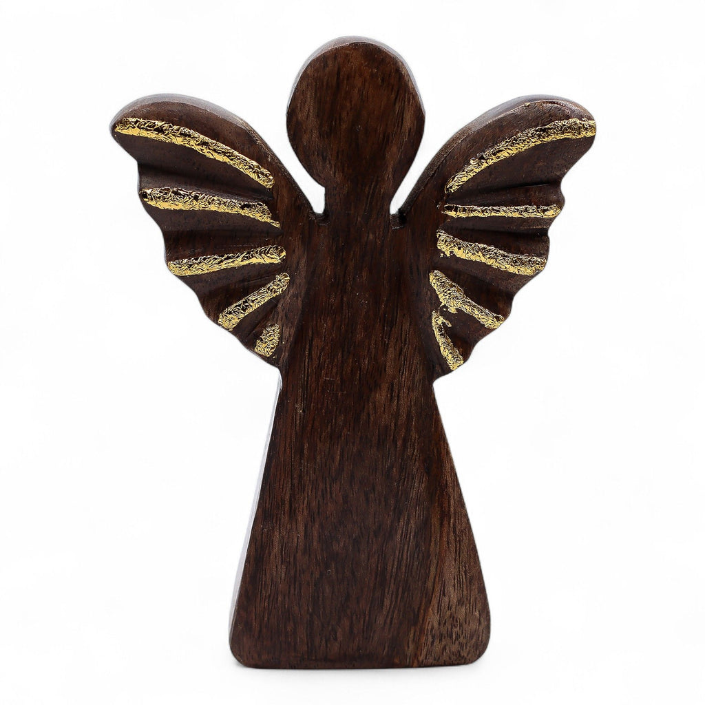 * Ange en bois de manguier, taille moyenne – Décor doré
