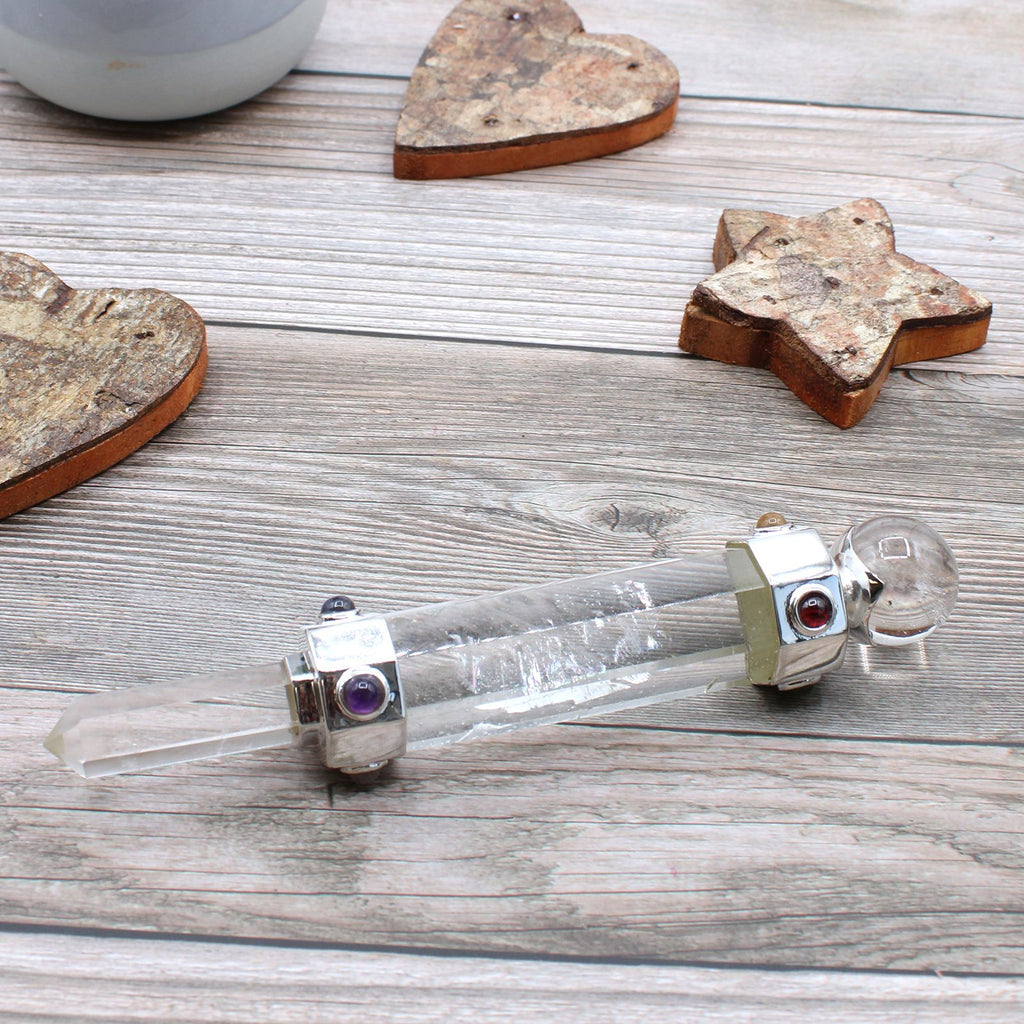 * Baguette de soin hexagonale en cristal de roche – 12 cm