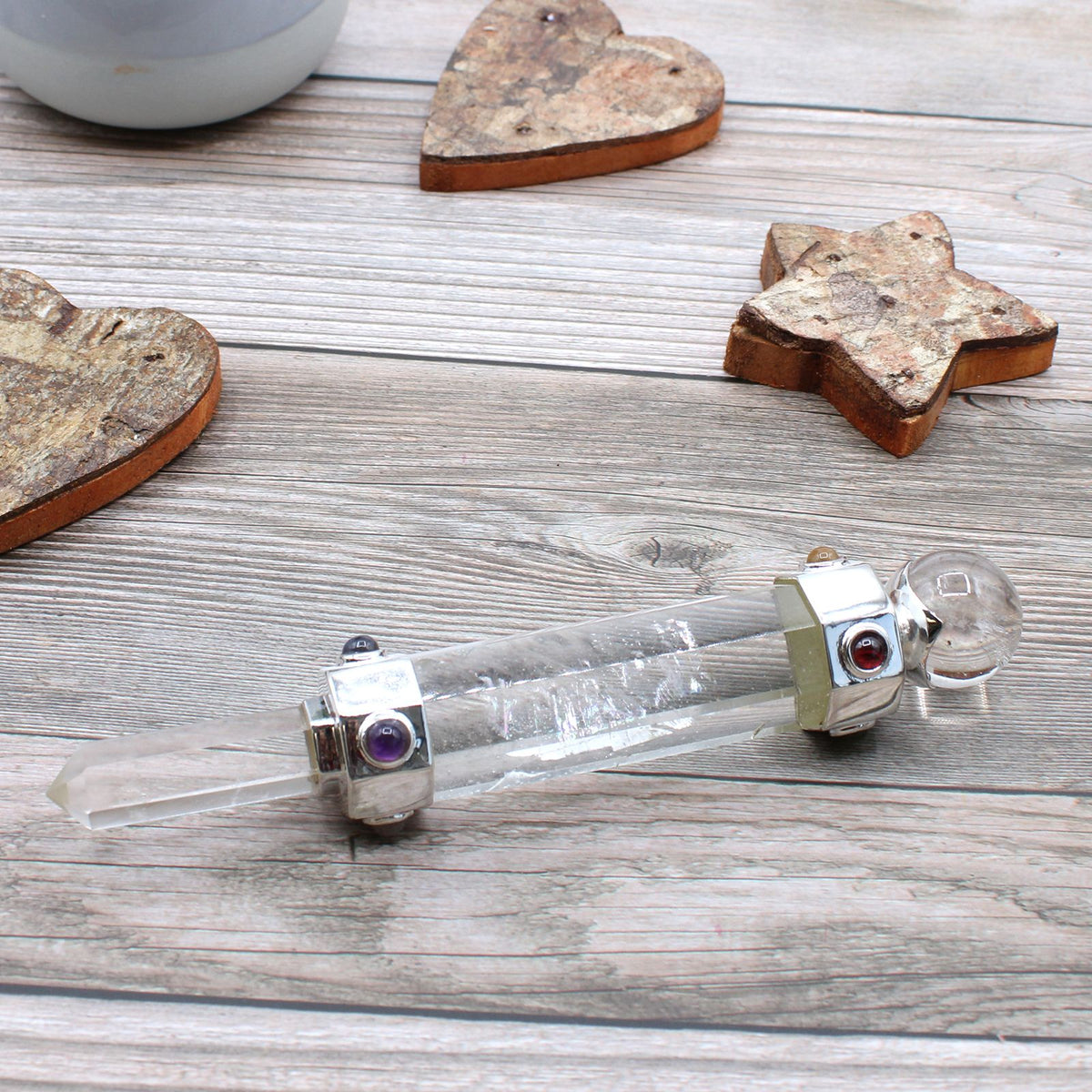 * Baguette de soin hexagonale en cristal de roche – 12 cm