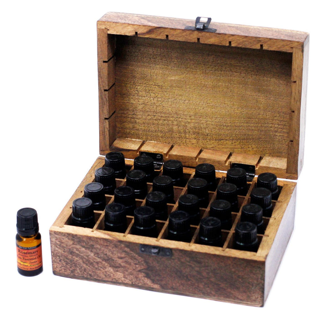 * Coffret d’aromathérapie en bois de manguier – AW – 24 flacons