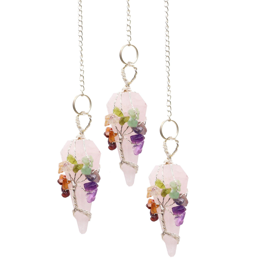 Pendule 7 chakras en quartz rose
