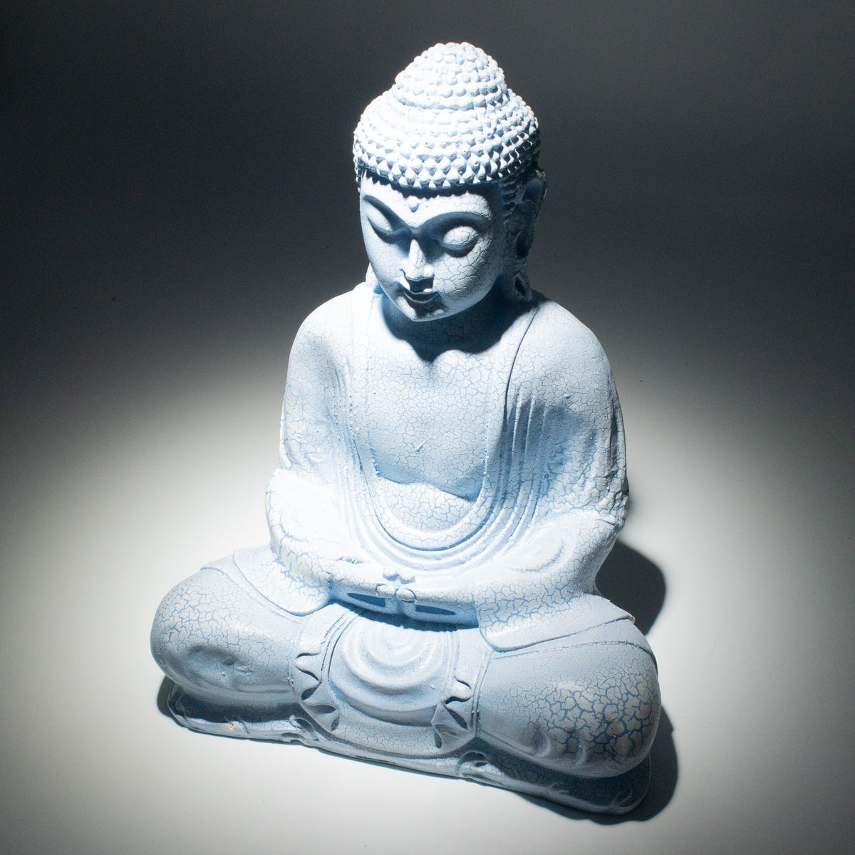 * Lampe Bouddha en méditation – Bleu ciel et socle ovale