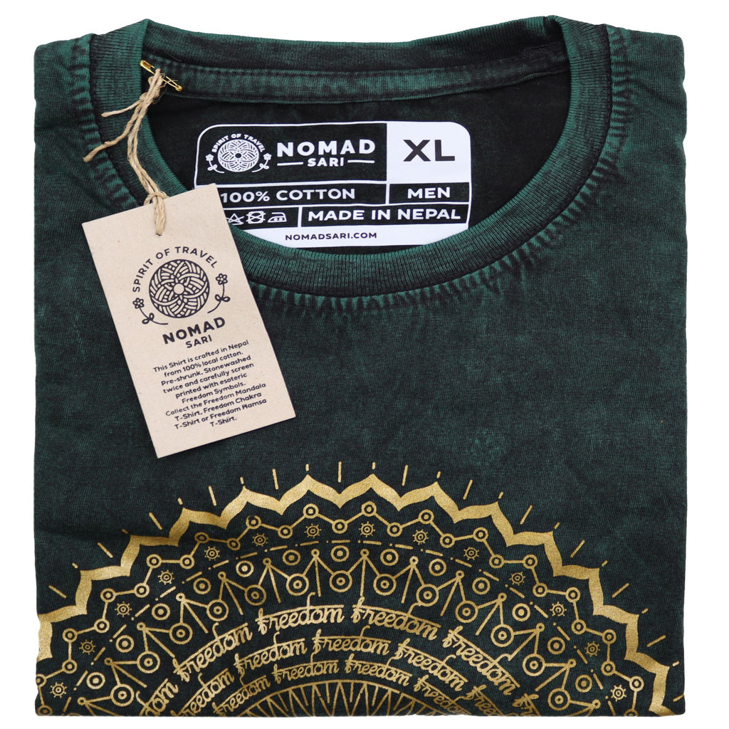 * T-Shirt en Coton Délavé Nomad Sari – Mandala – Vert – XL