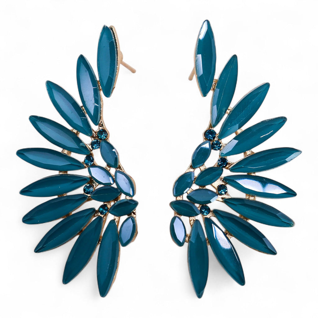 * Boucles d’oreilles ailes d’ange en verre vintage vert sarcelle