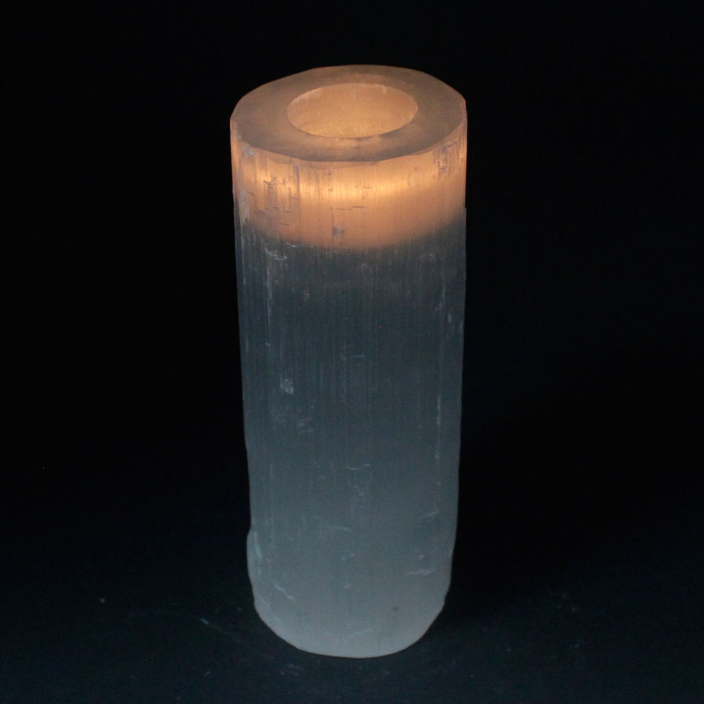 Photophore cylindrique en sélénite – 20 cm