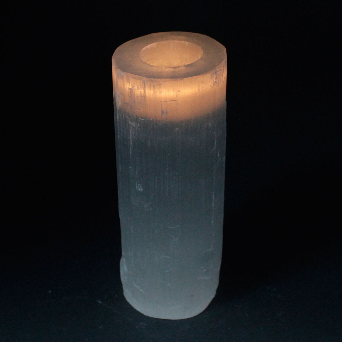 Photophore cylindrique en sélénite – 20 cm