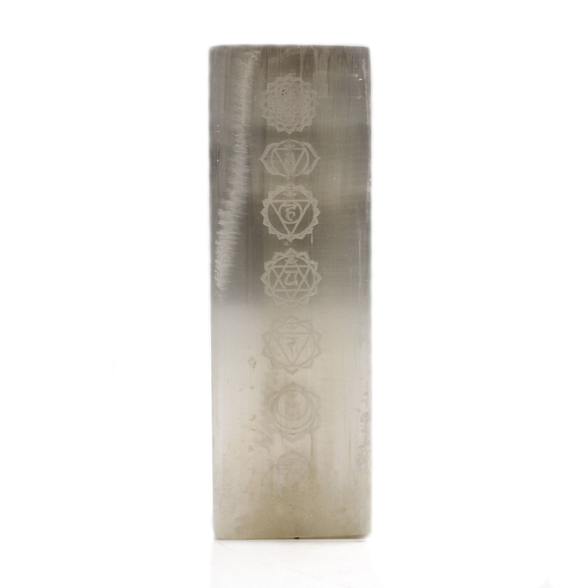 Lampe en bloc de sélénite – Chakras – 25 cm