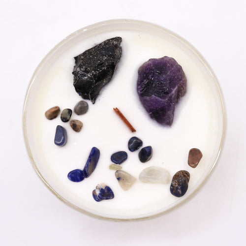 * Bougie Cristal Chakra du Plexus Solaire – Améthyste & Agate Noire