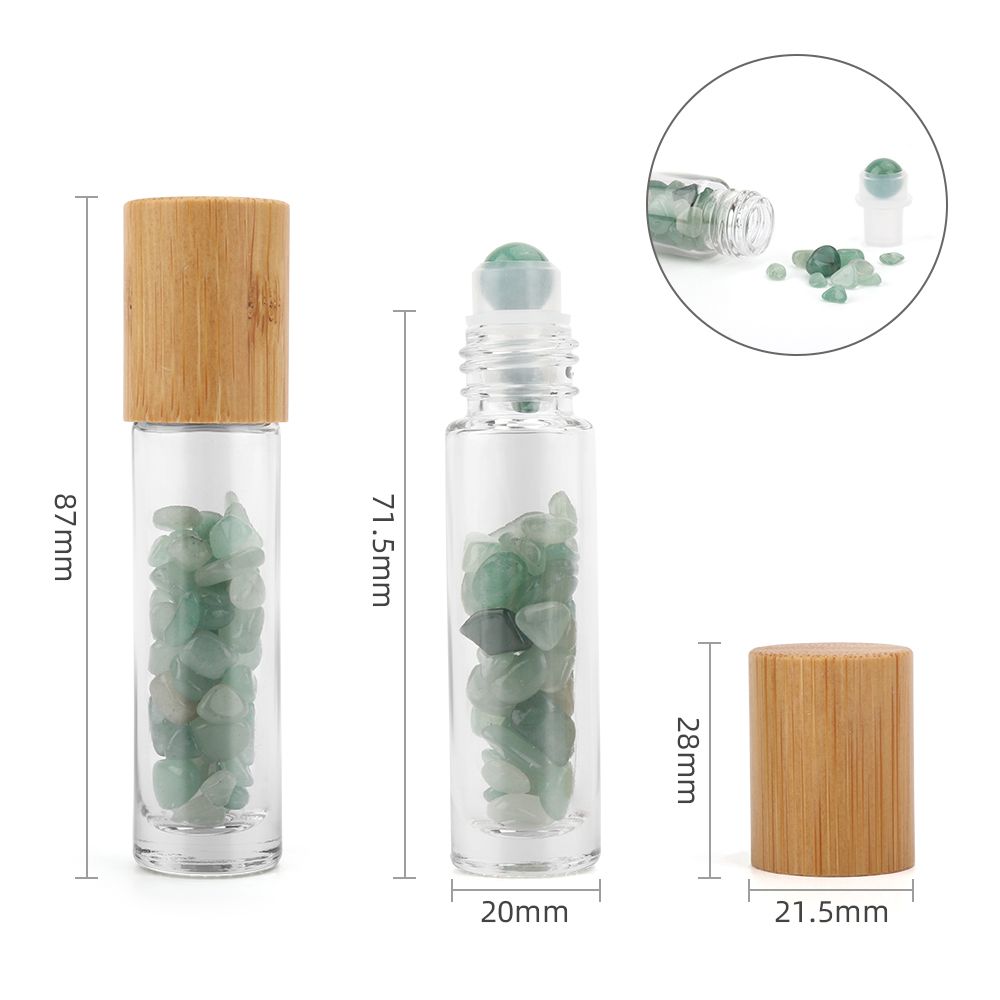 * Flacon roll-on pour huiles essentielles en aventurine – 5 ml, bouchon en bois et bille en aventurine