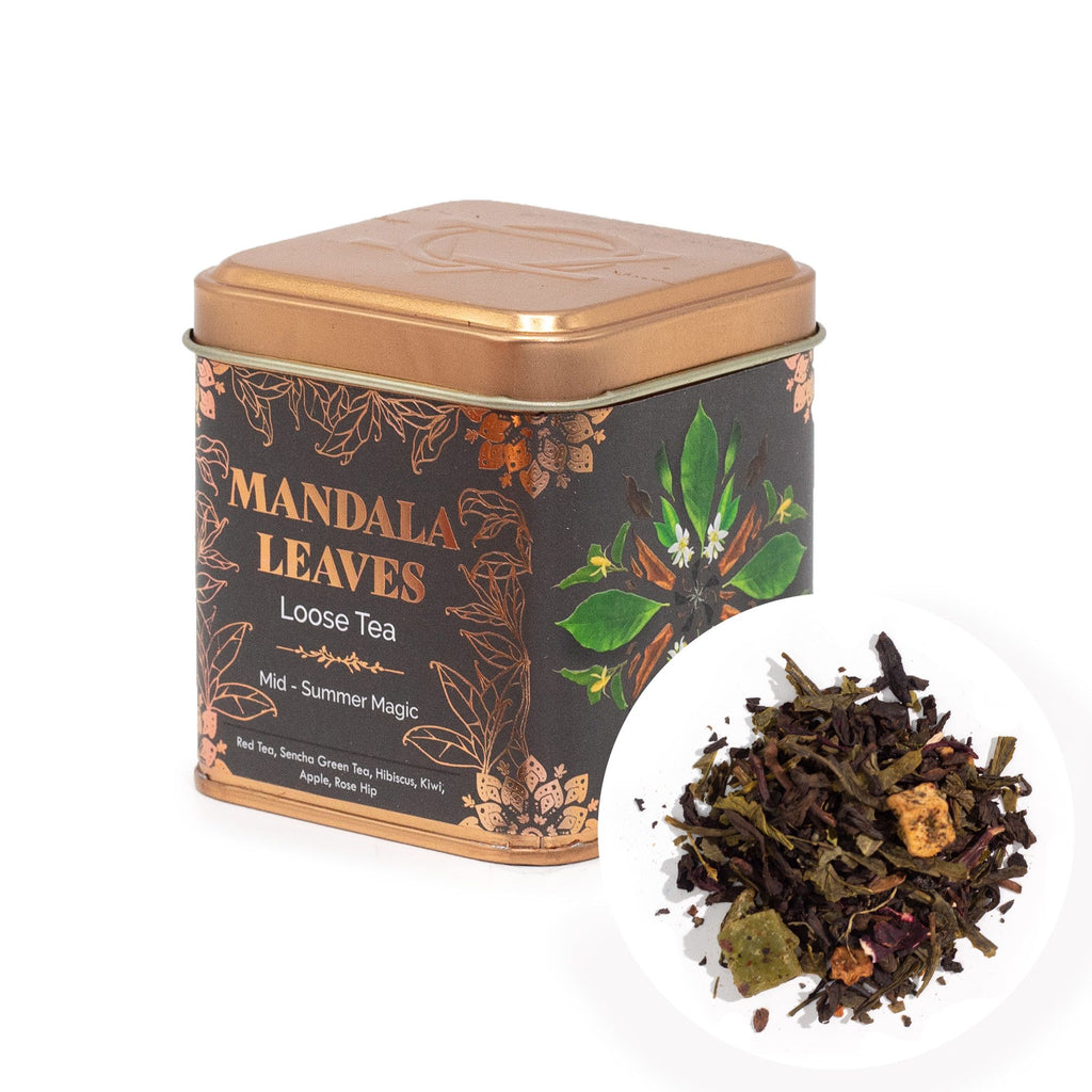 Thé Magie de la Mi-Été 50g – Mélange Pu Erh Sencha Hibiscus Fraise Kiwi | Boîte Métallique