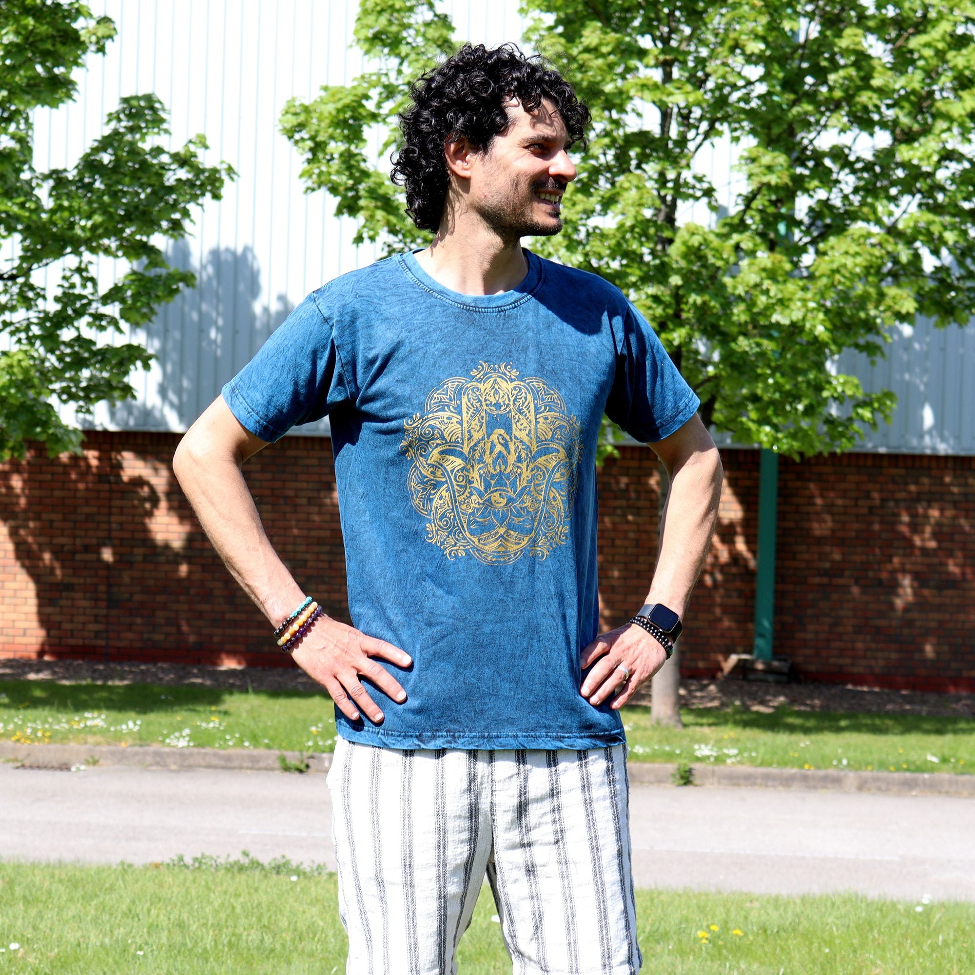 * T-Shirt en Coton Délavé Nomad Sari – Hamsa – Bleu – M