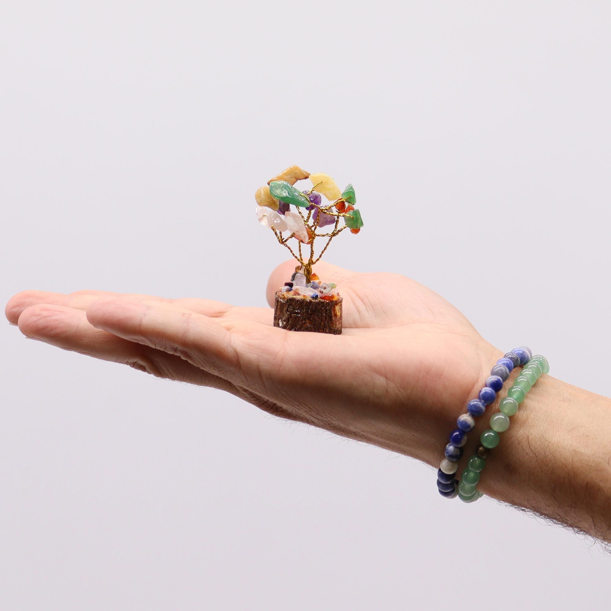 Mini Arbres en Pierres Précieuses sur Socle en Bois – Multi-Pierres (15 pierres)