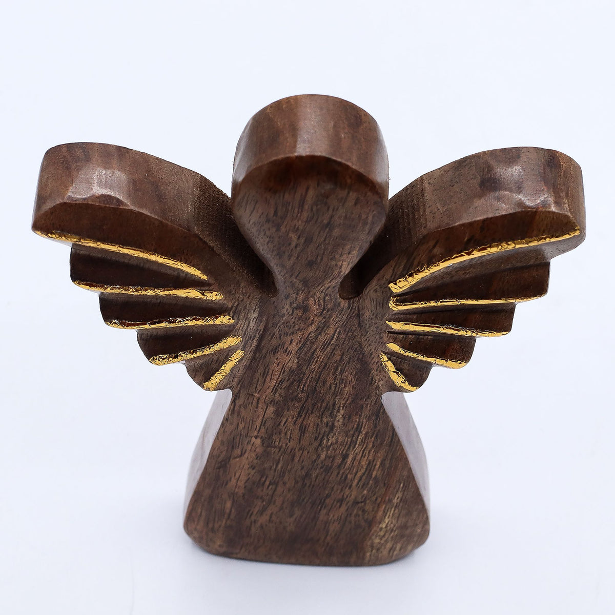 * Grand ange en bois de manguier 19 cm – Décor doré