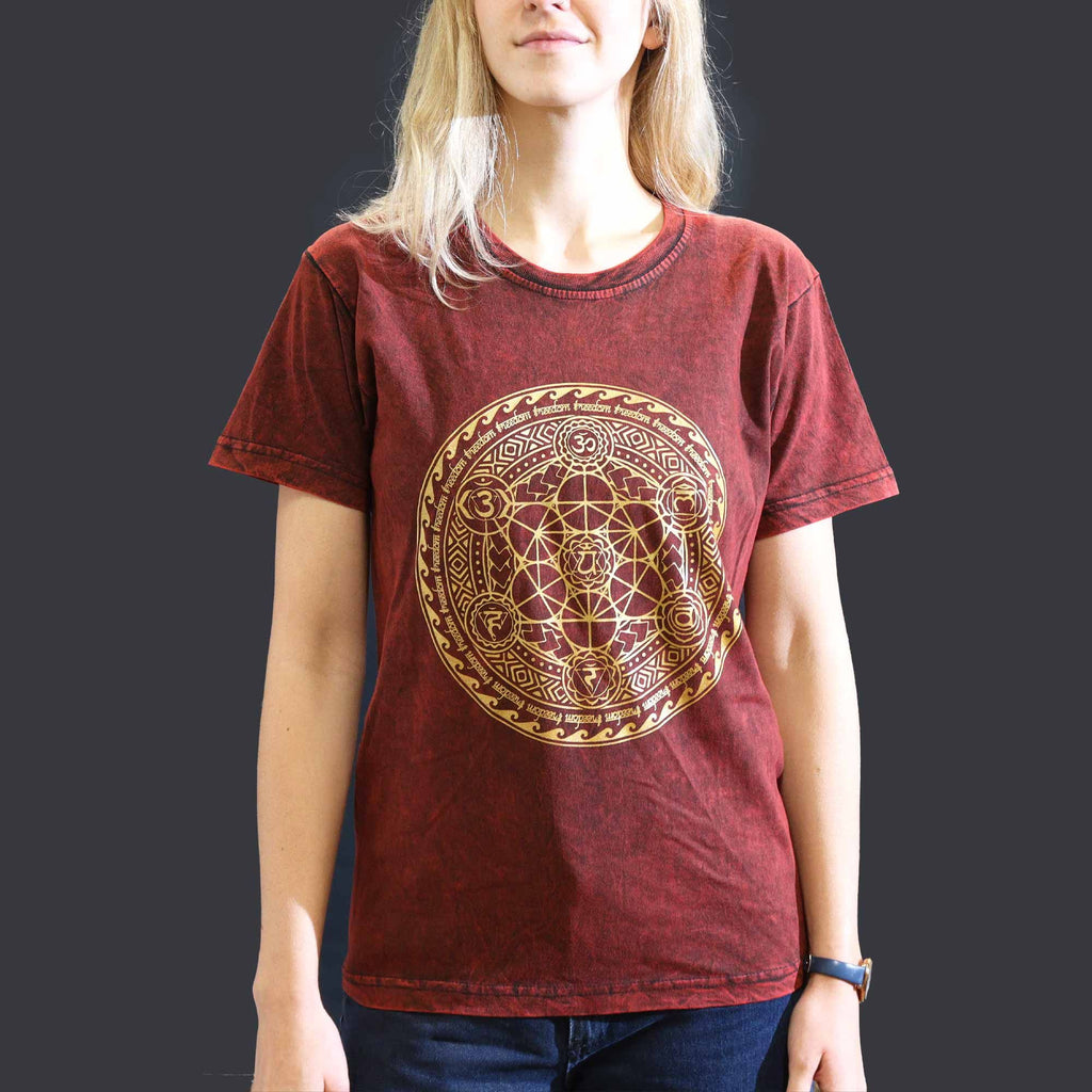 * T-Shirt en Coton Délavé Nomad Sari – Chakra – Bordeaux – S