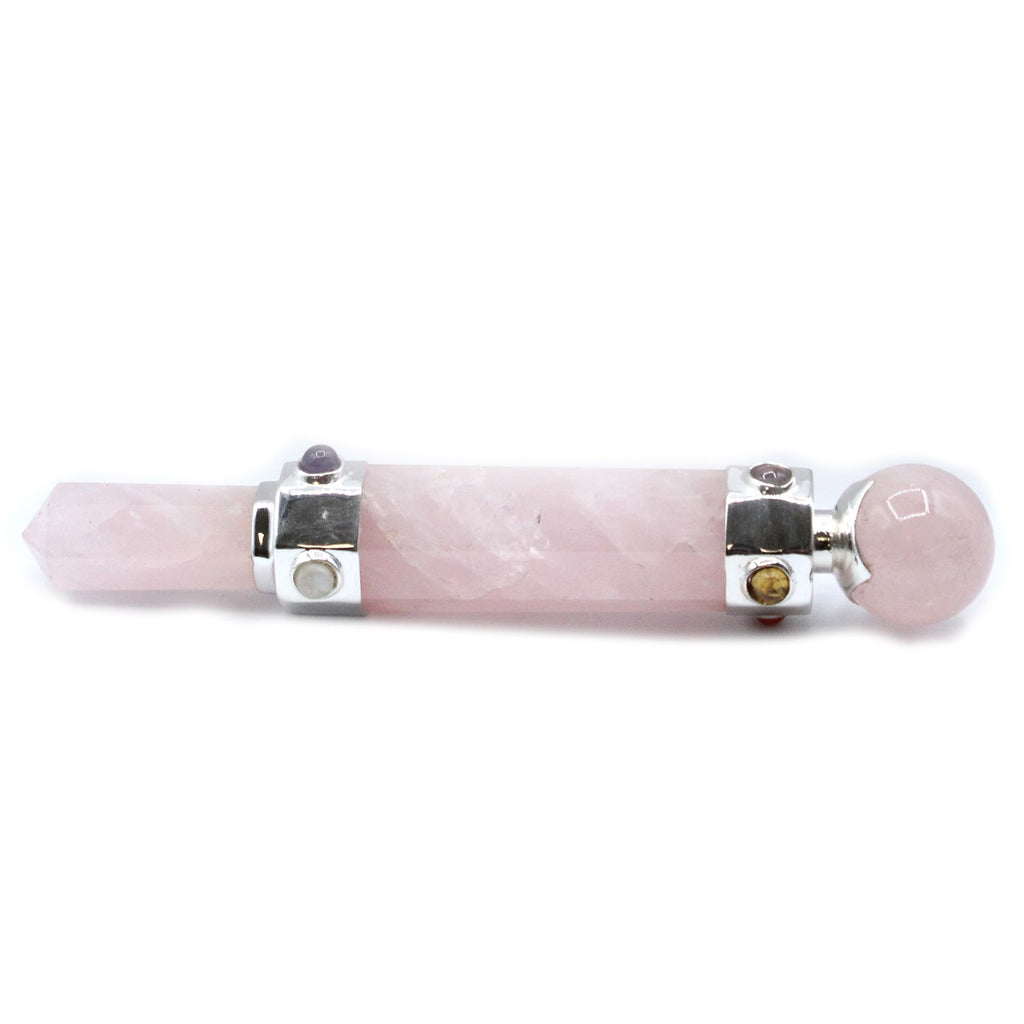 Baguette hexagonale en quartz rose de 12 cm